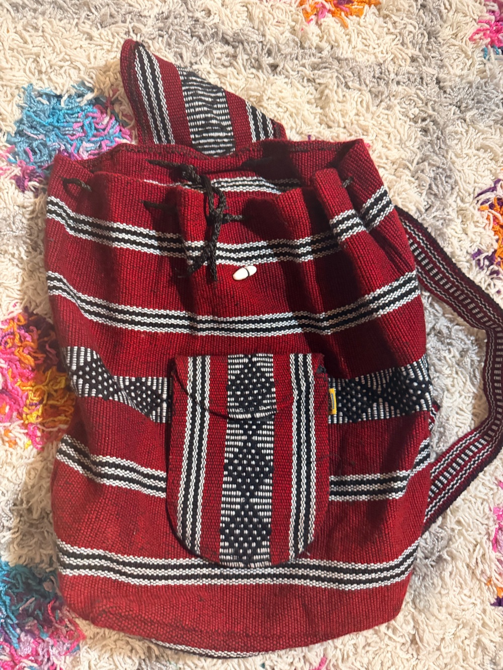 Red Striped Boho Tote Backpack